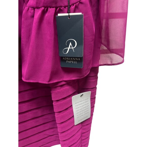 Adrianna NWT Papell Pink Sangria Banded Sheath Chiffon Ruffle Cape Dress - Picture 5 of 10